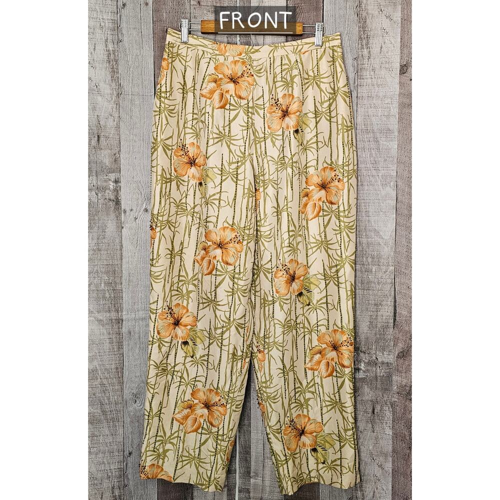 Vintage ADRIANNA PAPELL Silk Tropical Flower Beaded Lined PANTS Women's size 16